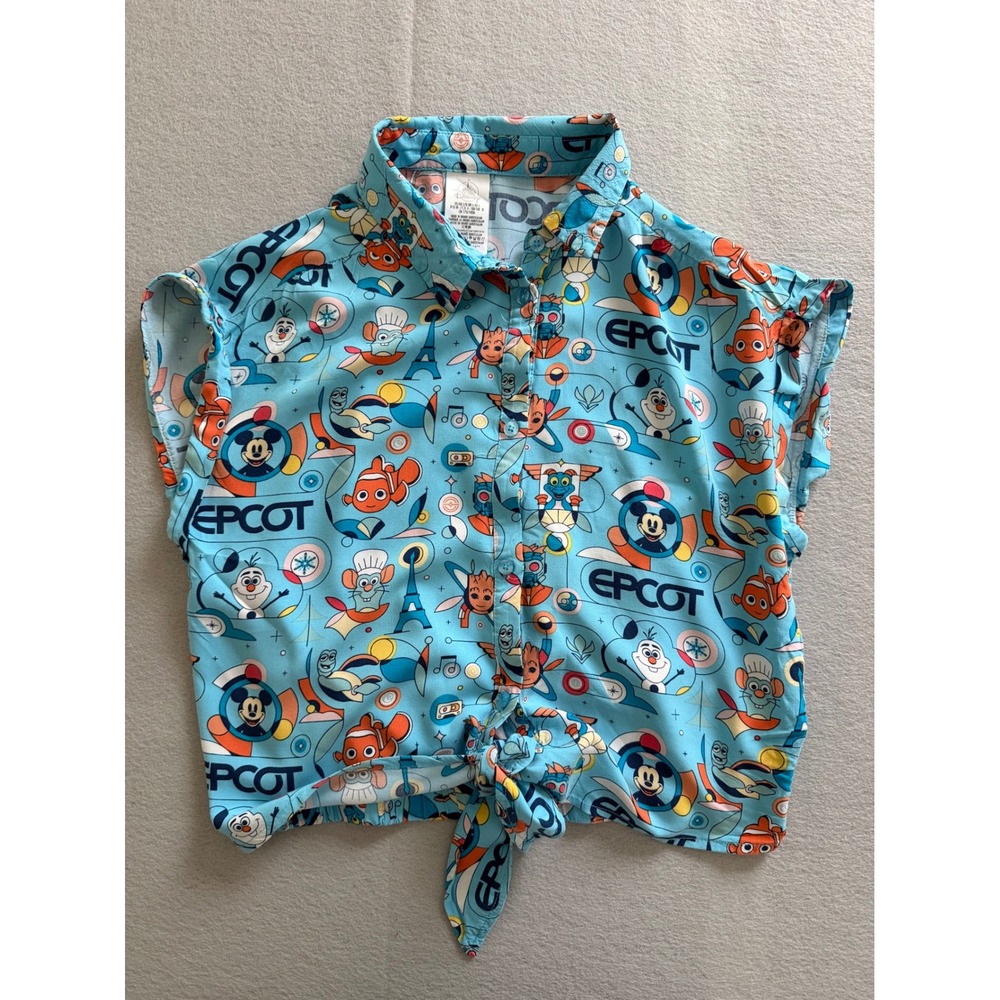 Disney Parks EPCOT 100th Anniversary Character Tie-Front Womens Shirt - Size Lg